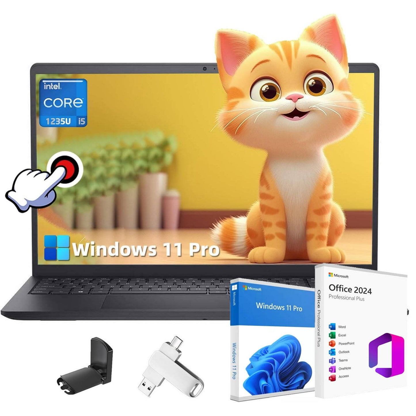 Dell Inspiron 15 3520 Business Laptop - 15.6" FHD Touchscreen, Intel Core i5-1235U, 16GB RAM, 512GB SSD, Wi-Fi, Windows 11 Pro, 2024 Office Lifetime License, with 32GB Flash Drive & Headphone Bracket