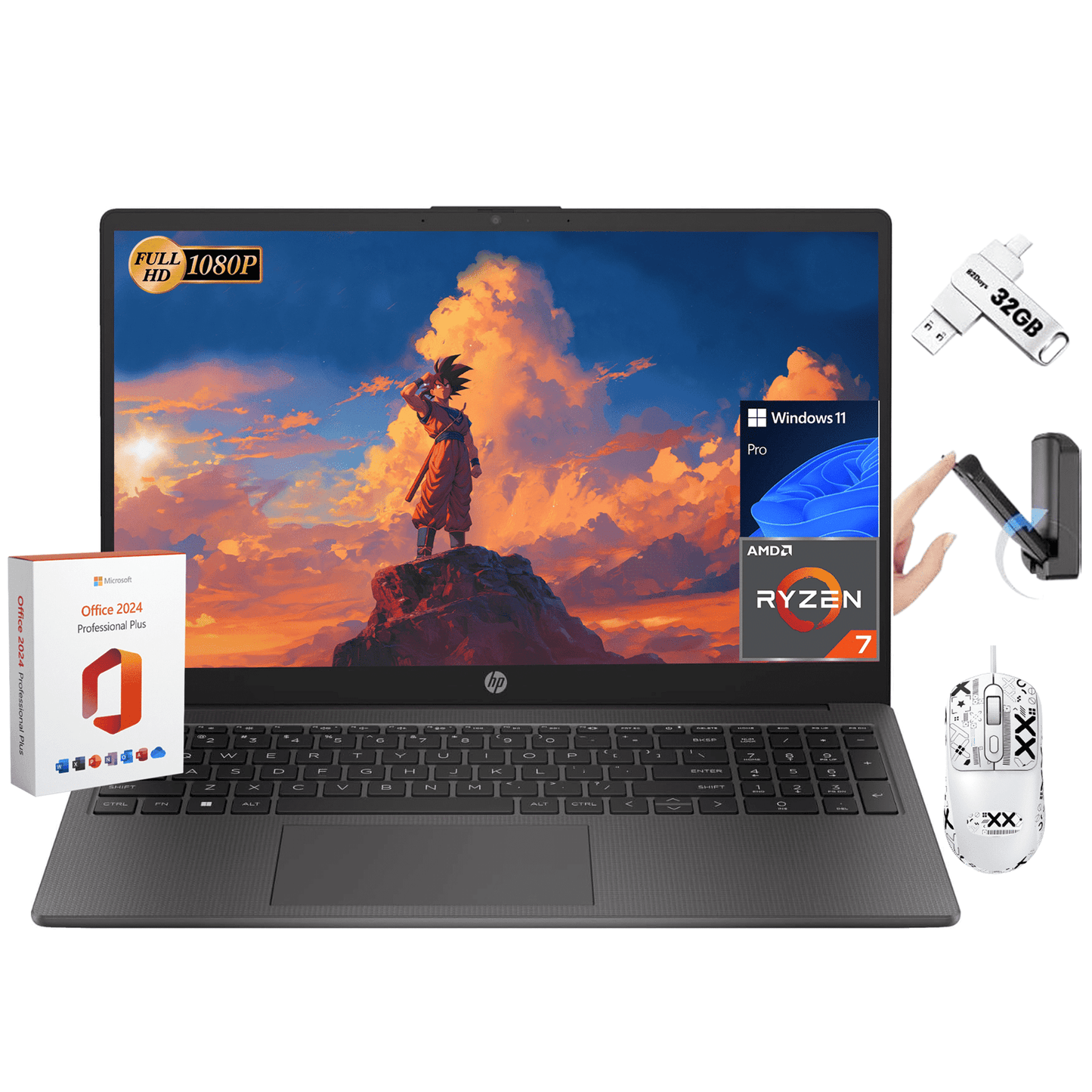 HP Newest 255 G10 15.6" FHD Business Laptop, AMD Ryzen 7 7730U, 64GB RAM, 2TB PCIe SSD, Numeric Keypad, Webcam, Wi-Fi 6, HDMI, Windows 11 Pro, MS Office Pro 2024