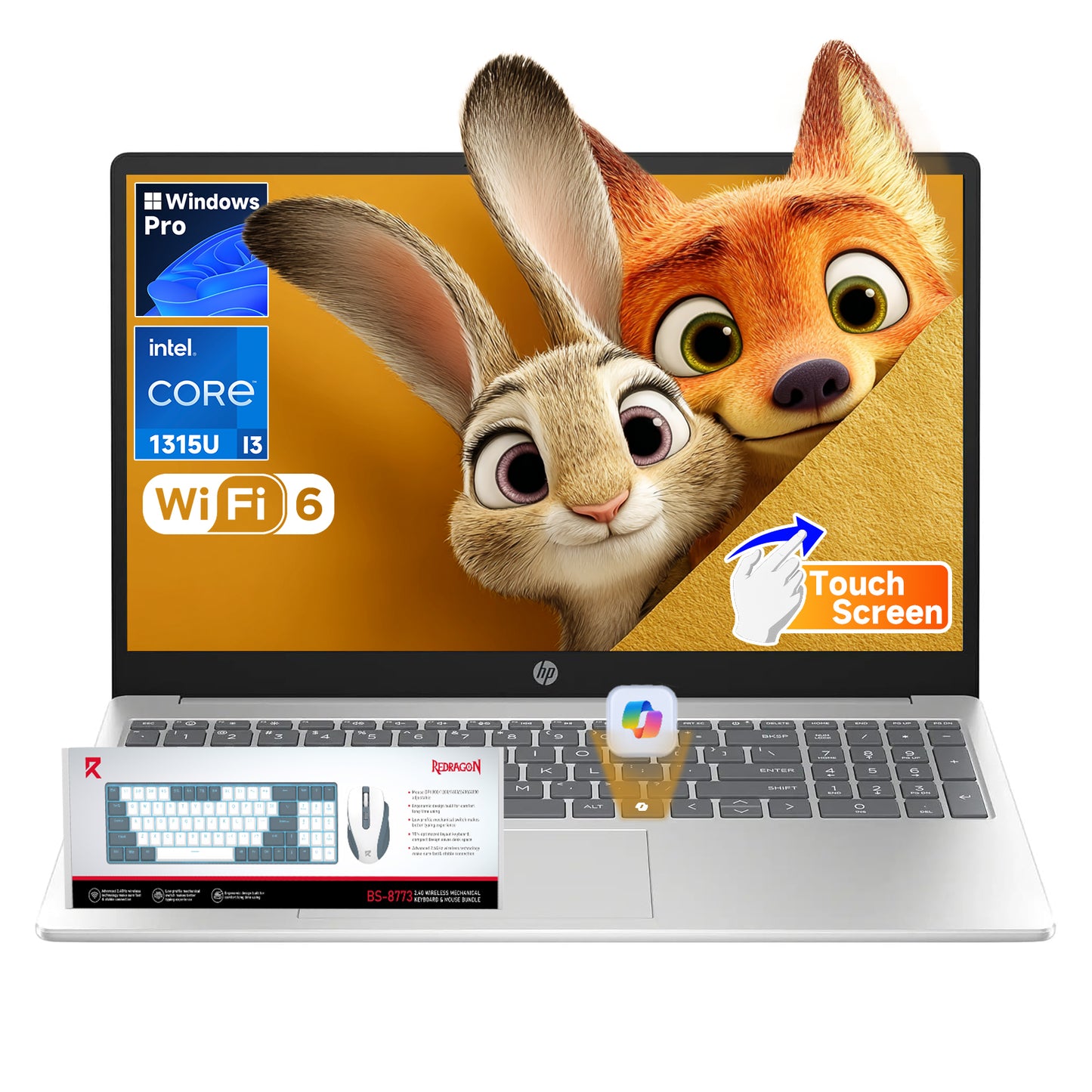 HP Laptops Touchscreen 2026, Intel i3-1315U(Up to 4.5GHz), 32GB RAM+1TB SSD, Win 11 Pro, Wi-Fi 6, AI Copilot, 15.6 Inch Anti-Glare Display for Business & School,Patented KB Kit