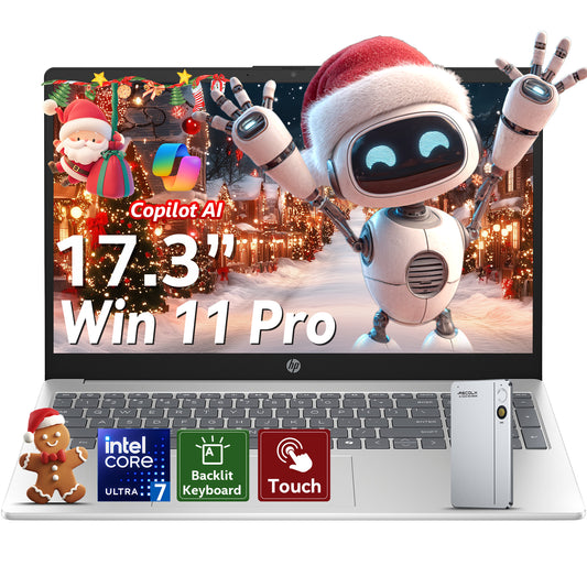 HP 17 Inch Laptop Touchscreen, Intel Ultra 7 255U (12 cores), Intel AI Boost (12 NPU TOPS), Backlit Keyboard, AI Copilot, Windows 11 Pro, w/AI Voice Recorder (32GB DDR5 RAM, 1TB SSD)
