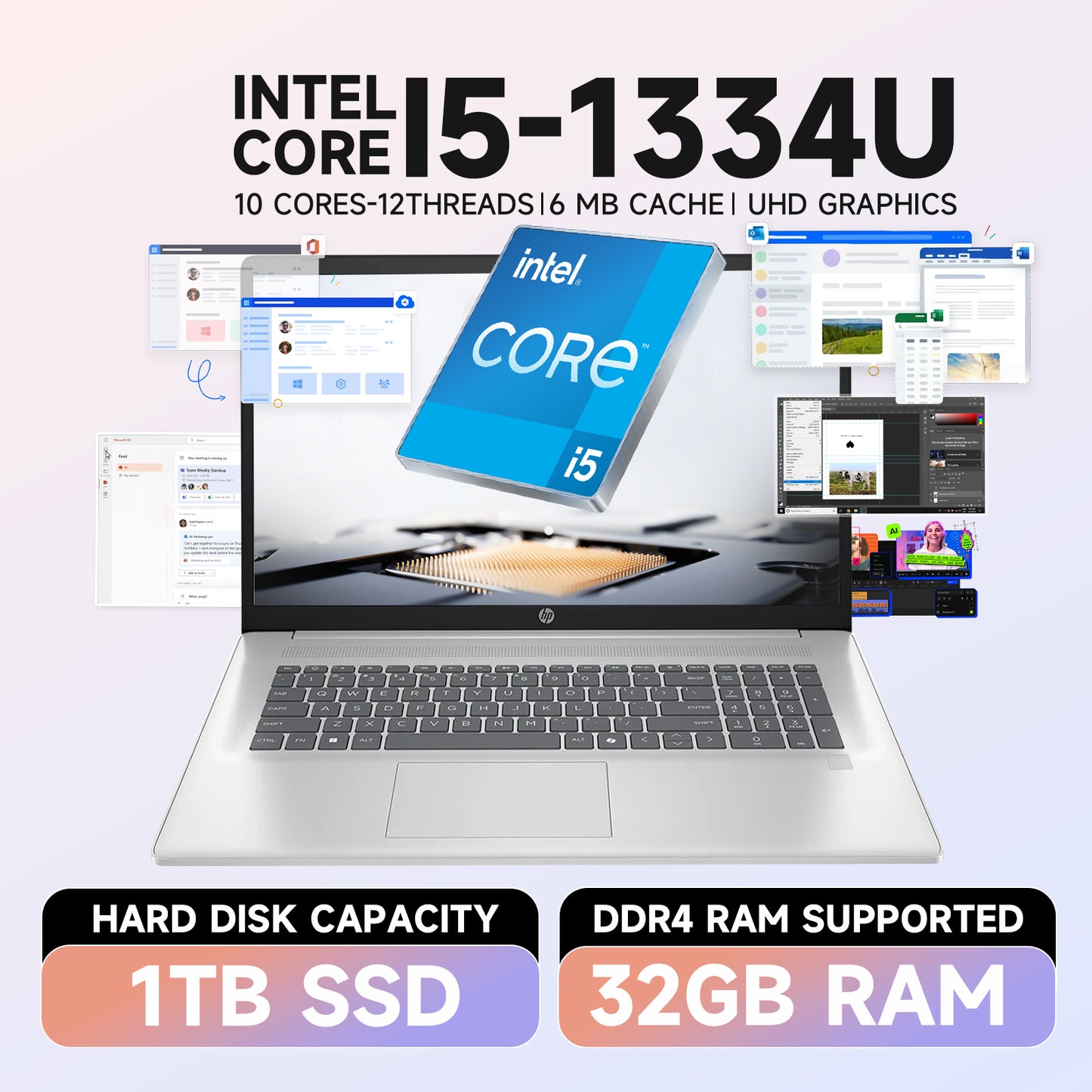 HP 17 Laptop Computer for Business, Intel i5-1334U(Up to 4.6 GHz), 17.3" HD+ Display, 32GB RAM, 1TB SSD Backlit KB, Fingerprint Reader, Lifetime Win 11 Pro & Copilot AI, with G255 Pro Accessory Box