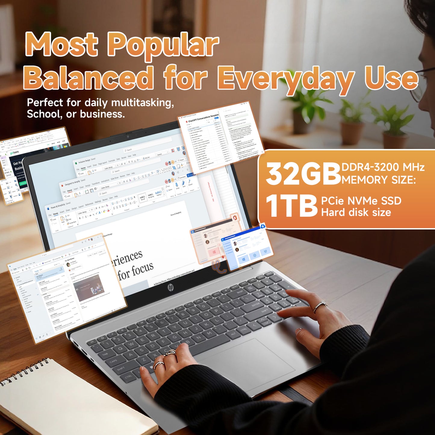 HP Laptops Touchscreen 2026, Intel i3-1315U(Up to 4.5GHz), 32GB RAM+1TB SSD, Win 11 Pro, Wi-Fi 6, AI Copilot, 15.6 Inch Anti-Glare Display for Business & School,Patented KB Kit