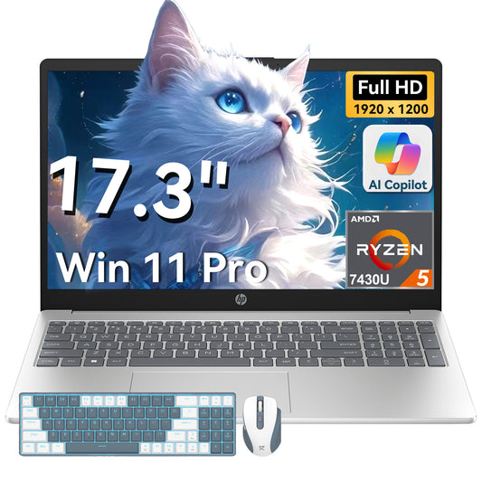 HP 17 inch laptops, AMD Ryzen 5 7430U(Beats i7-1165G7), 32GB RAM 1TB NVMe SSD Windows 11 Pro, 17.3" FHD IPS, Copilot AI, Numeric Keyboard, Type-c, Patented KB Kit