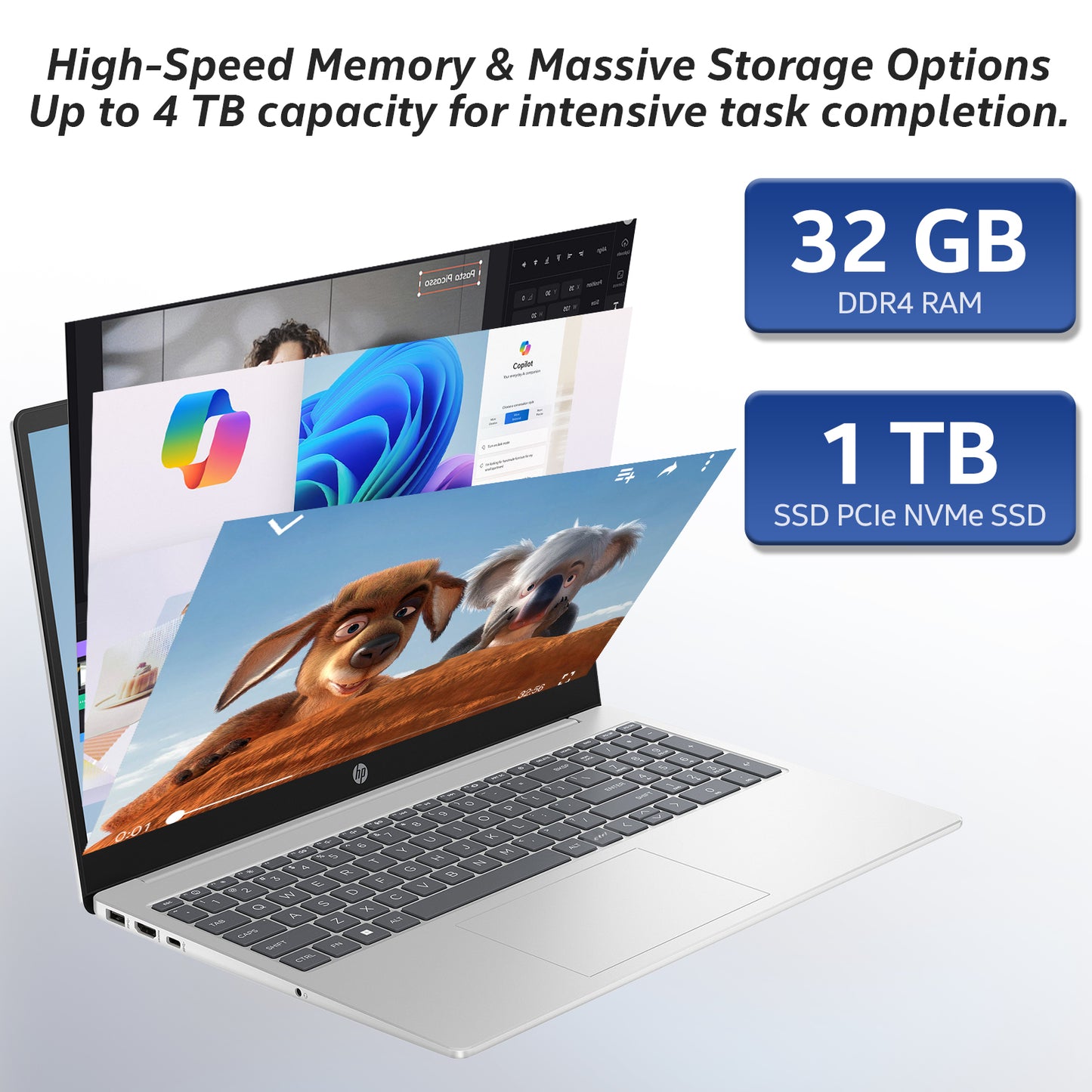 HP 17 inch laptops, AMD Ryzen 5 7430U(Beats i7-1165G7), 32GB RAM 1TB NVMe SSD Windows 11 Pro, 17.3" FHD IPS, Copilot AI, Numeric Keyboard, Type-c, Patented KB Kit