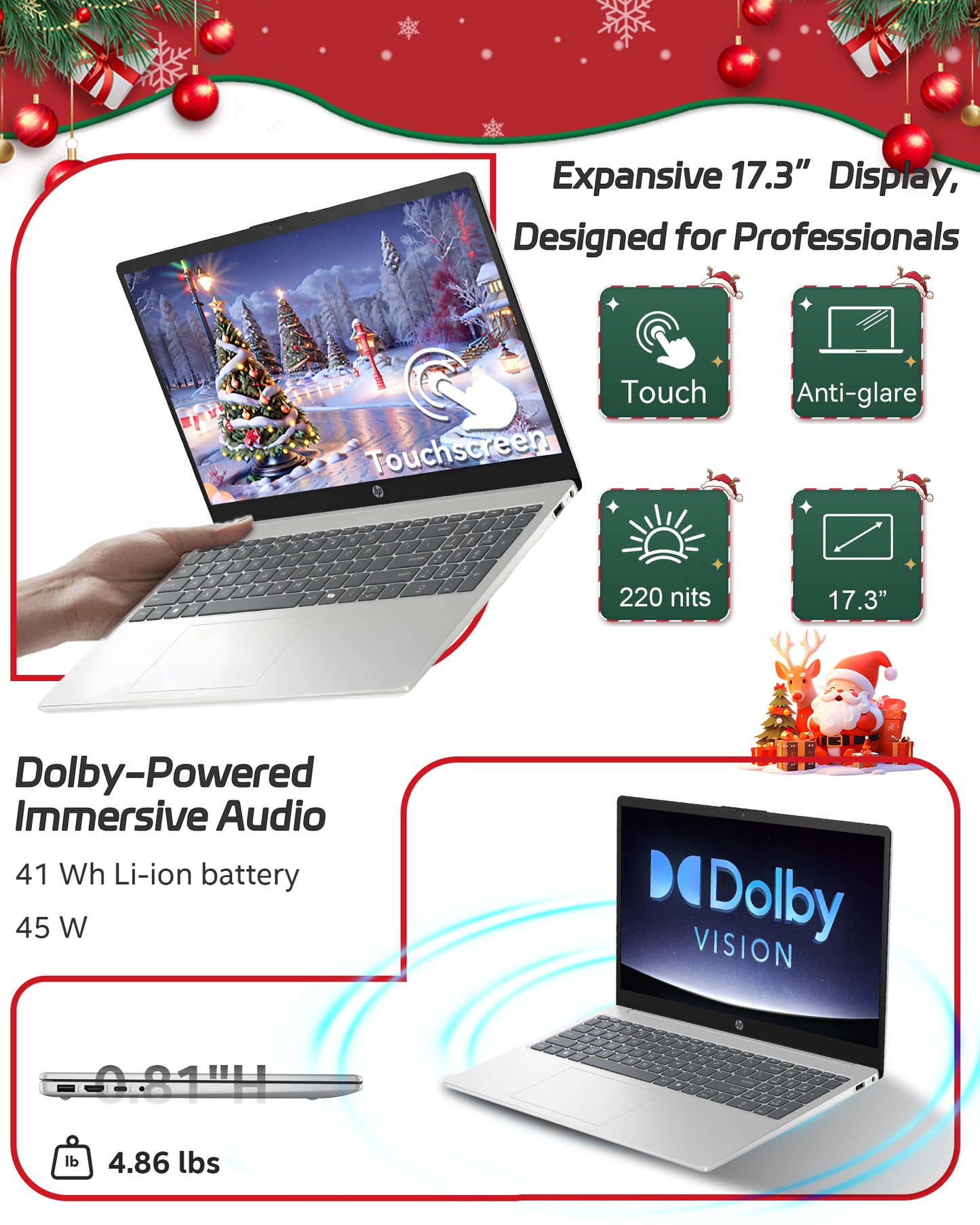 HP 17 Inch Laptop Touchscreen, Intel Ultra 7 255U (12 cores), Intel AI Boost (12 NPU TOPS), Backlit Keyboard, AI Copilot, Windows 11 Pro, w/AI Voice Recorder (32GB DDR5 RAM, 1TB SSD)