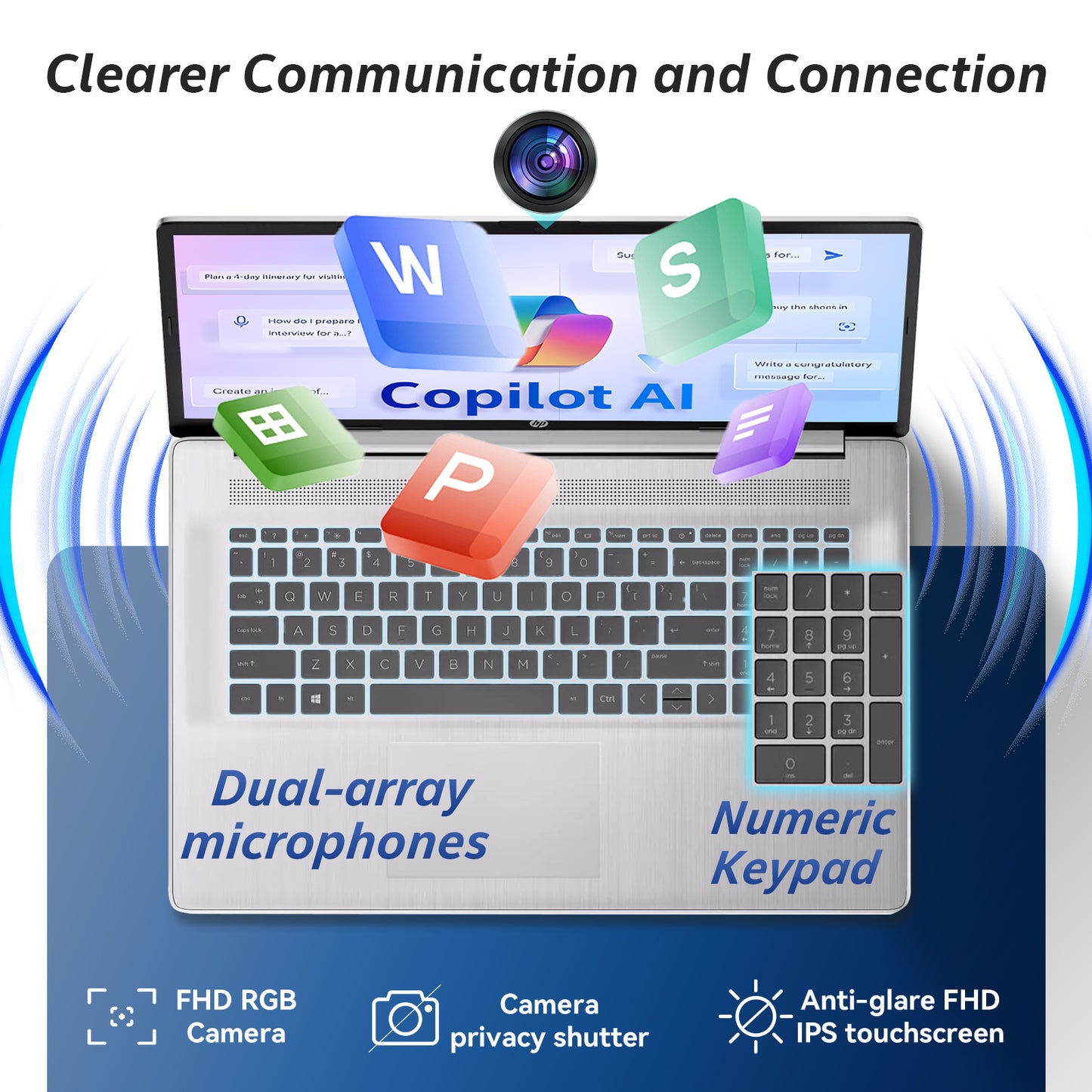HP 17 inch laptops, AMD Ryzen 5 7430U(Beats i7-1165G7), 32GB RAM 1TB NVMe SSD Windows 11 Pro, 17.3" FHD IPS, Copilot AI, Numeric Keyboard, Type-c, Patented KB Kit