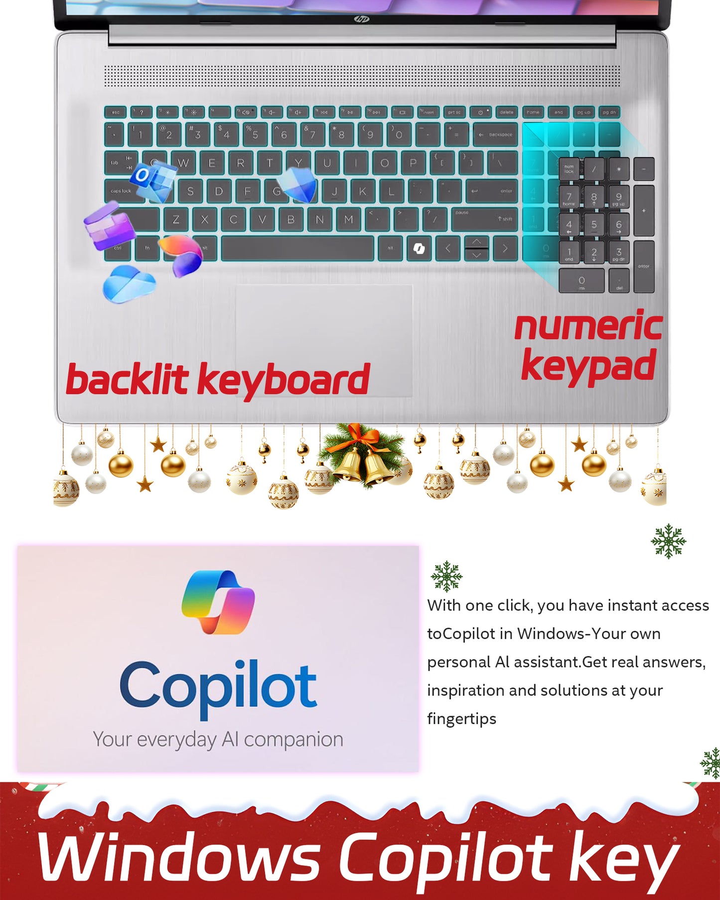 HP 17 Inch Laptop Touchscreen, Intel Ultra 7 255U (12 cores), Intel AI Boost (12 NPU TOPS), Backlit Keyboard, AI Copilot, Windows 11 Pro, w/AI Voice Recorder (32GB DDR5 RAM, 1TB SSD)