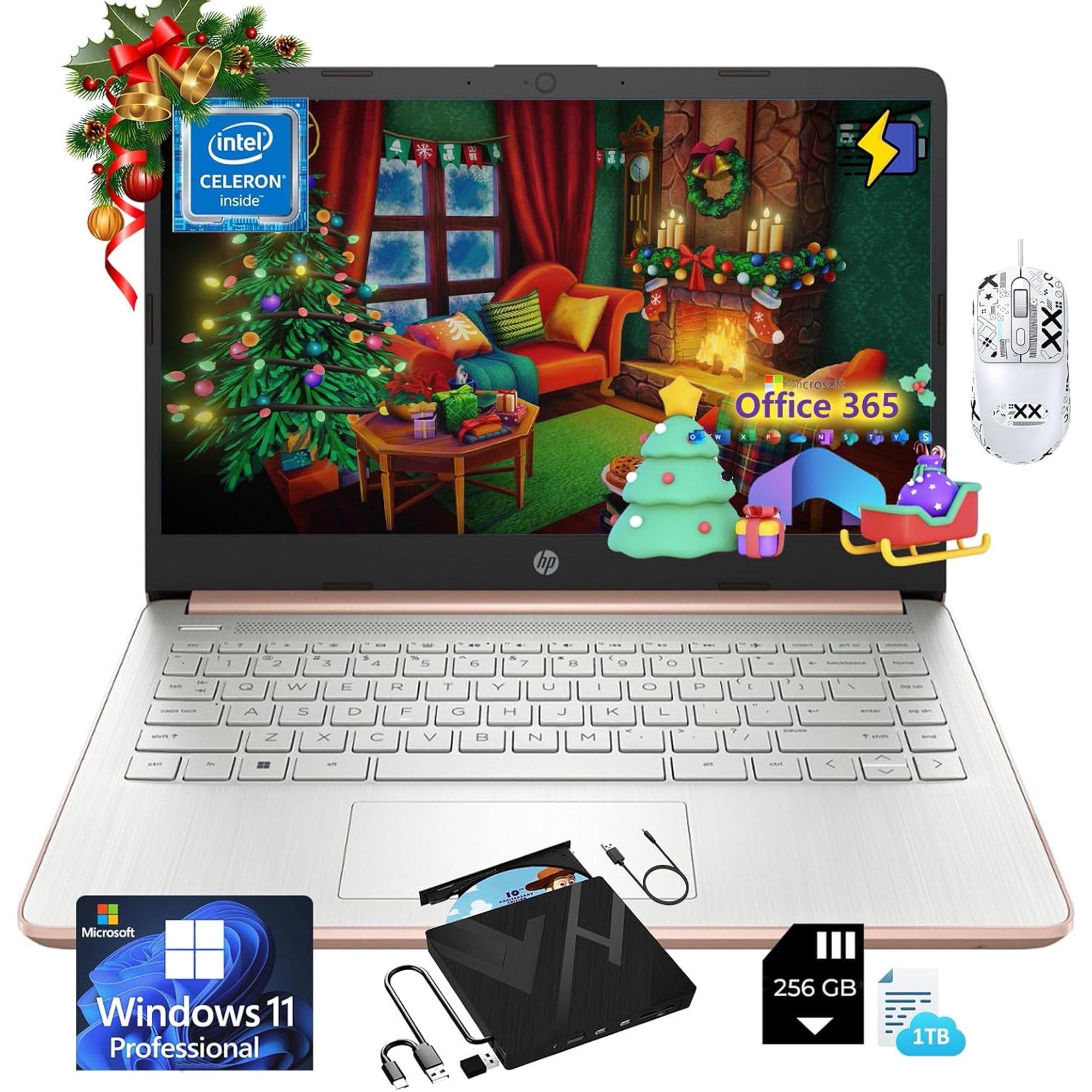 HP 14-inch Essential Portable Laptop - with External CD/DVD Drive & 1 ...