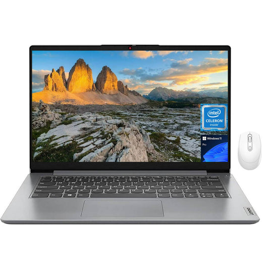 Lenovo IdeaPad 1 Business Laptop, 14" HD Display, Intel Celeron N4020, 4GB RAM, 128GB eMMC + 256GB SD Card, ‎Intel UHD Graphics, Wi-Fi 6, Bluetooth, Windows 11 Pro